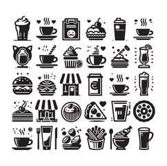 Silhouette icon set of cafe icons, restaurant icon, food and drink icon vector style on white background.