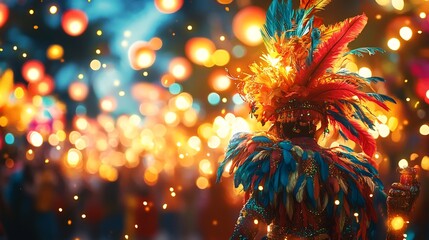 Junkanoo Festival tropical holiday greeting card a cheerful Caribbean carnival background glowing lanterns and lively parade energy perfect for sending joyful wishes ultra HD festive card design