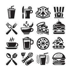 Silhouette icon set of cafe icons, restaurant icon, food and drink icon vector style on white background.