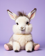 Obraz premium cute fluffy doll baby donkey with round body, soft pastel colors in studio backdrop.