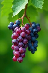 Bunches of wild grapes hanging from a willow tree branch, wild grapes, texture, nature