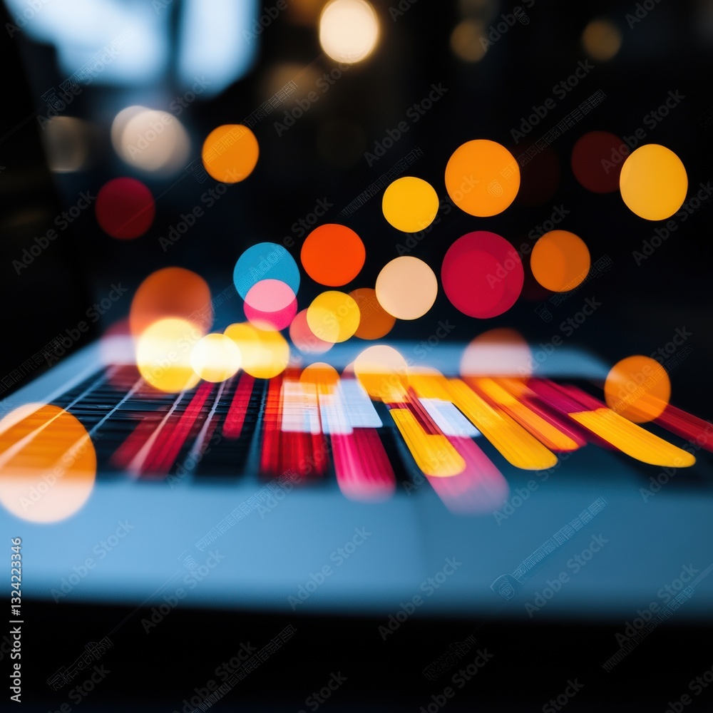 Poster Vibrant Data Visualization Dynamic Digital Analytics with Bokeh Lighting Effect - Innovative Tech Creativity for Modern Business Intelligence
