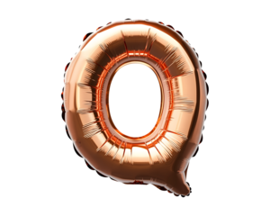 Bronze Letter Q Foil Balloon on Transparent Background