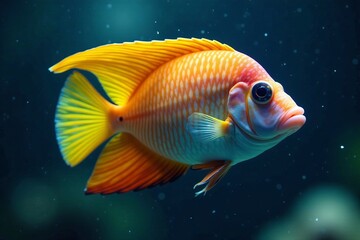 Closeup of colorful tropical fish tail swaying in water, fins, tropical, tails