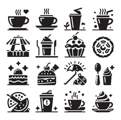 Silhouette icon set of cafe icons, restaurant icon, food and drink icon vector style on white background.