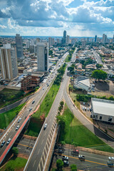 Beautiful aerial view of Campo Grande MS, Brazil at Afonso Pena Avenue, the main avenue of Campo Grande city.