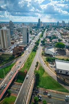 Beautiful aerial view of Campo Grande MS, Brazil at Afonso Pena Avenue, the main avenue of Campo Grande city.