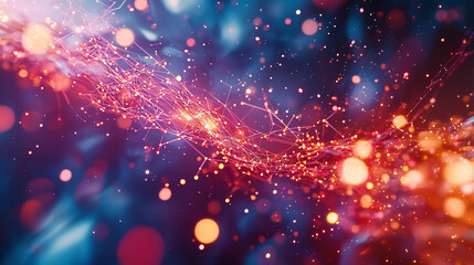 Obraz premium Abstract red and blue network digital art background image web data mesh lines light space points