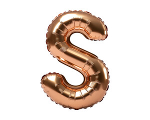Bronze Letter S Foil Balloon on Transparent Background