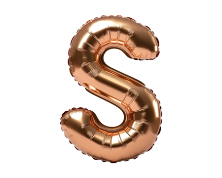 Bronze Letter S Foil Balloon on Transparent Background