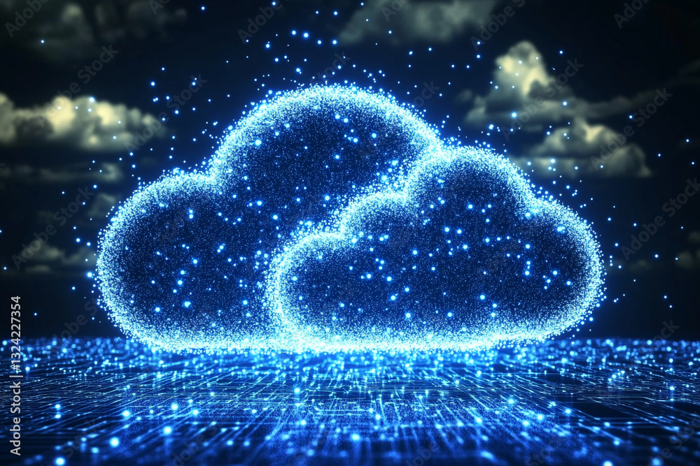Poster abstract digital cloud computing network technology data web blue cyber server future global online