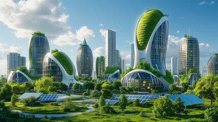 Fototapeta premium Eco-Friendly Futuristic City Design With Green Energy