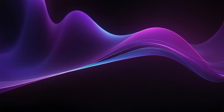 Abstract fluid holographic iridescent purple curved wave in dark background 3d render. Abstract fluid 3D render with a black background and holographic, 1545