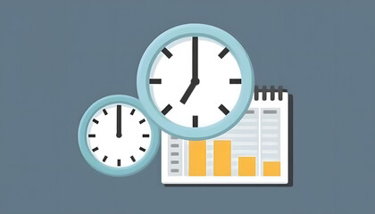 An icon illustrating the ability to work anytime, with a clock and calendar in the background.