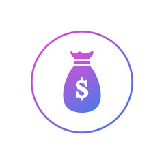 Vector icon of money bag, money storage symbol flat design.