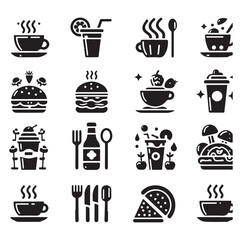 Silhouette icon set of cafe icons, restaurant icon, food and drink icon vector style on white background.