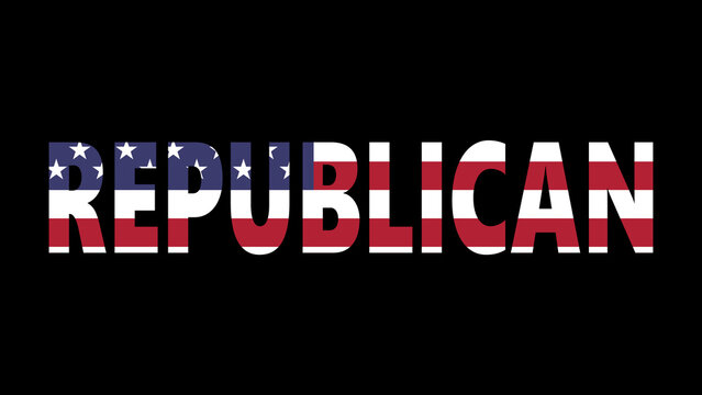 The word REPUBLICAN in the style of the American flag isolated against a black background