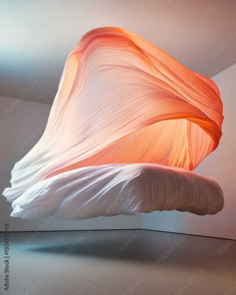 Poster Ethereal Soft Architecture Fluid Textile Sculpture Exploring Gravity-Defying Design and Sensory Minimalist Aesthetic in Contemporary Interior Innovation