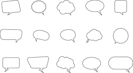 Fototapeta premium Speech bubble line icon set. Set of blank white speech bubble in flat design, chatting box, message box icon. Balloon doodle style of thinking sign symbol.