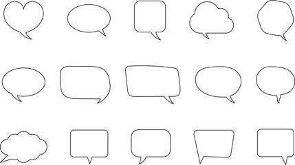 Obraz premium Speech bubble line icon set. Set of blank white speech bubble in flat design, chatting box, message box icon. Balloon doodle style of thinking sign symbol.