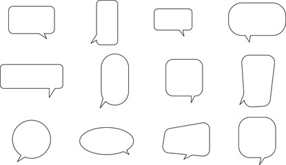 Obraz premium Speech bubble line icon set. Set of blank white speech bubble in flat design, chatting box, message box icon. Balloon doodle style of thinking sign symbol.