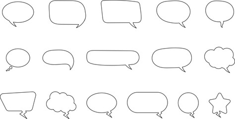 Speech bubble line icon set. Set of blank white speech bubble in flat design, chatting box, message box icon. Balloon doodle style of thinking sign symbol.