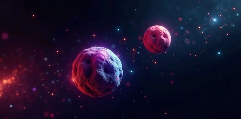Fototapeta premium Colorful flying asteroids on black background with stars, flying, asteroids, sci-fi
