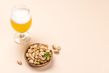 Fresh pistachios, showcasing their vibrant green color and unique texture and beer