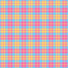 Colorful plaid repeat pattern.Multicolor gingham checkered tartan seamless pattern in blue pink yellow orange.Geometric graphic vector illustration background design for fabric and prints.