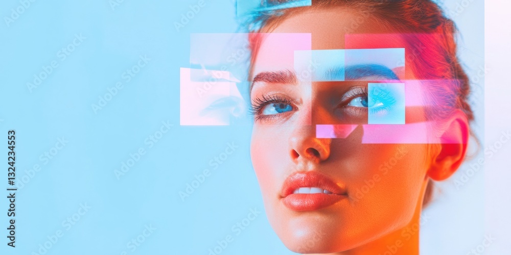 Poster chromatic digital identity immersive gen z aesthetic of fragmented perception, futuristic personal b