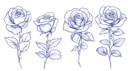 Minimalist Line Art Collection of Roses Showcasing Elegant Beauty