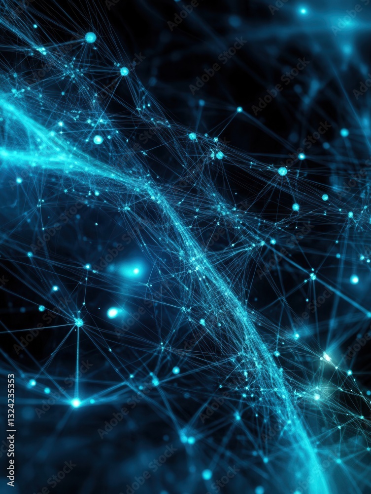 Poster Futuristic neural network patterns in deep blue and cyan showcasing cutting-edge tech design