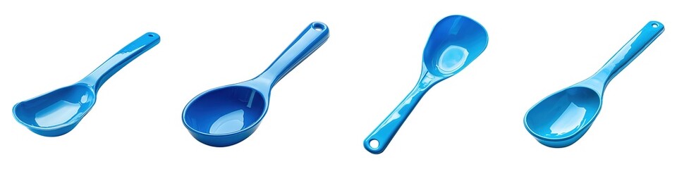 Bright Blue Plastic Scoop for Pet Food or Kitchen Use Isolated on Transparent Background