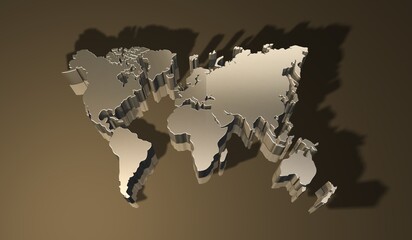 World Map in 3D Top View with golden theme 2 © Bhaskar