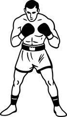 Fototapeta premium Boxer in fighting stance, vintage black and white illustration of athlete ready to fight