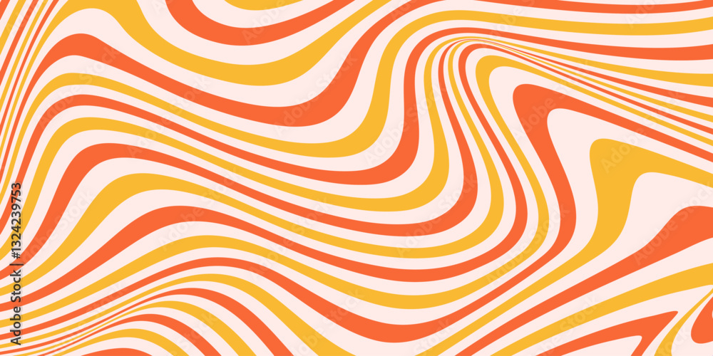 Aufkleber Abstract horizontal background with dynamic waves. Trendy vector illustration in style retro 60s, 70s. Red and yellow colors	
