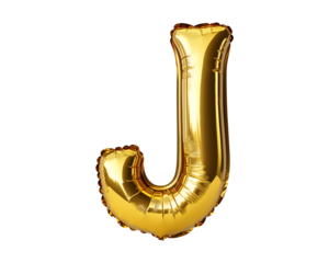 Gold Letter J Foil Balloon on Transparent Background