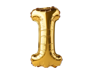 Gold Letter I Foil Balloon on Transparent Background
