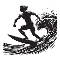 Silhouette of Person Surfing a Wave Vector icon