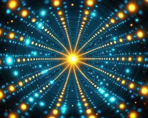 Naklejka premium Psychedelic Trippy Energetic Background with a radiant neon tunnel of blue and orange lights, creating a cosmic, futuristic, and mesmerizing effect.