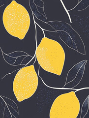 Lemon background. Colorful summer seamless pattern with hand drawn lemons and leaves. Lemon slices simple flat style 
