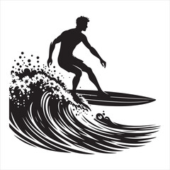 Silhouette of Person Surfing a Wave Vector icon