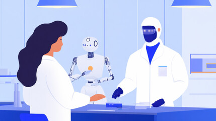 Laboratory, A laboratory featuring robotic assistants in action, high fidelity image.