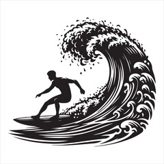 Silhouette of Person Surfing a Wave Vector icon