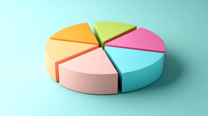 Obraz premium A basic D pie chart with evenly sized segments, each in a different solid color. The background is neutral, keeping the focus on the data for a professional presentation.