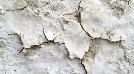 Cracked white plaster wall with textured surface reflecting time concept