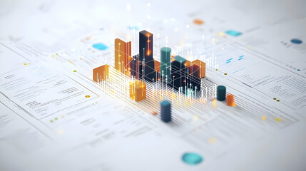 Abstract Digital 3D Data Chart With Colorful Cubic Elements And White Background