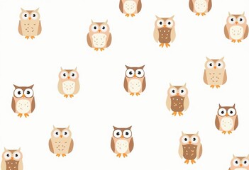 Fototapeta premium Flat Owl Fun: Discover a Seamless Pattern Featuring Minimalist Owl Illustrations on a White Backdrop, Ideal for Playful Textiles, Wallpapers, and Children's Room Decor.
