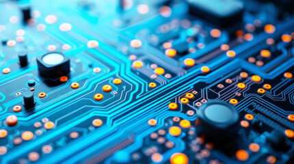 High-tech circuit board background, abstract digital technology presentations, electronic components, digital infrastructure, blue tech theme, modern electronics evolution expansion background image