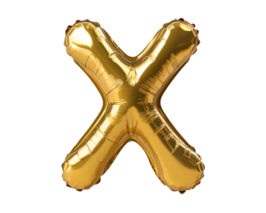 Gold Letter X Foil Balloon on Transparent Background